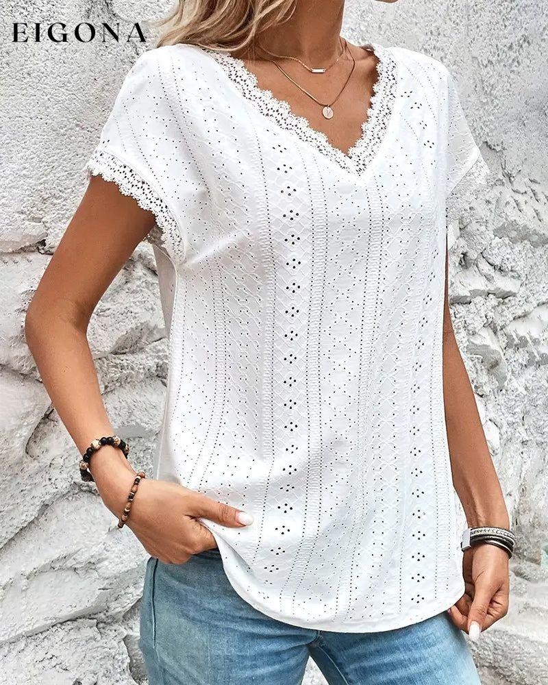 Lace Cutout Short Sleeve Blouses & Shirts spring summer