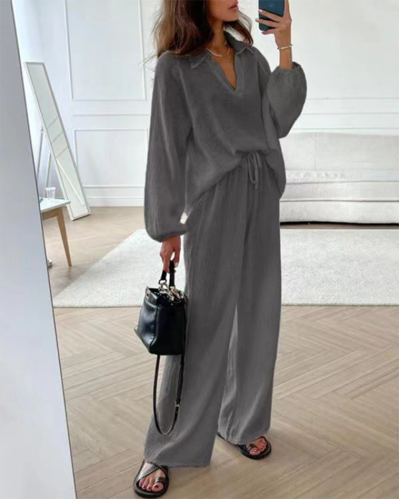 Wide-Leg Pants Two-Piece Set