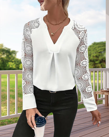 Elegant solid color long sleeve lace blouse 2024 f/w blouses & shirts spring