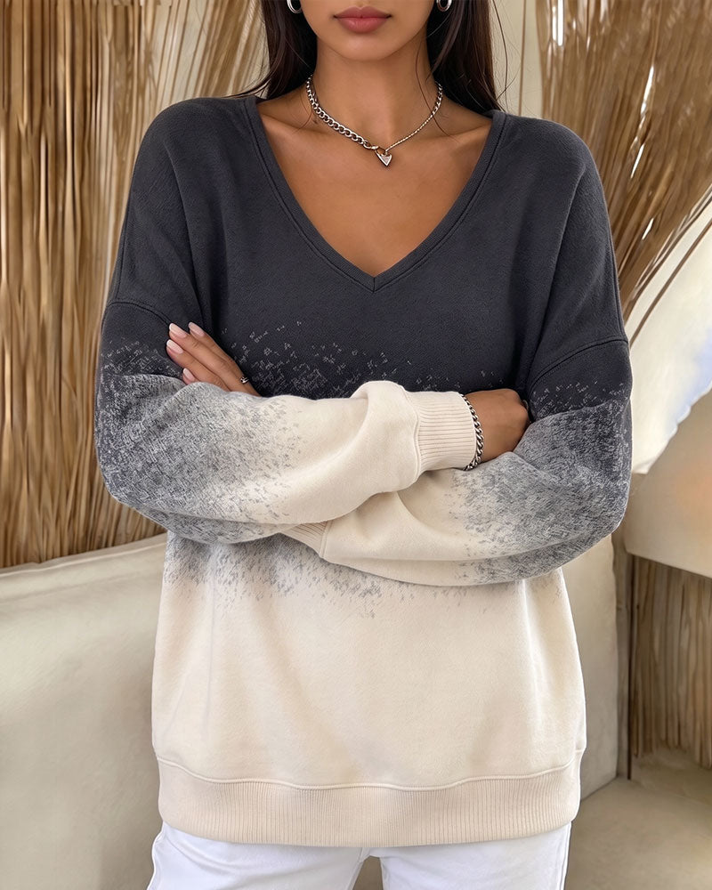 V-Neck Gradient Contrasting Loose Sweatshirt 2024f/w sweatshirts