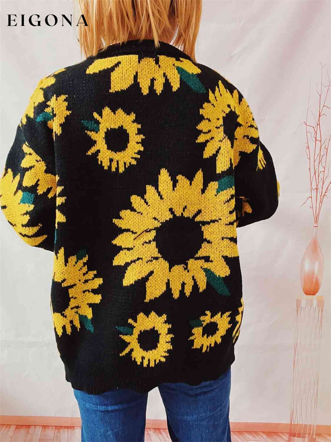 Sunflower Dropped Shoulder Long Sleeve Sweater clothes S.X Ship From Overseas