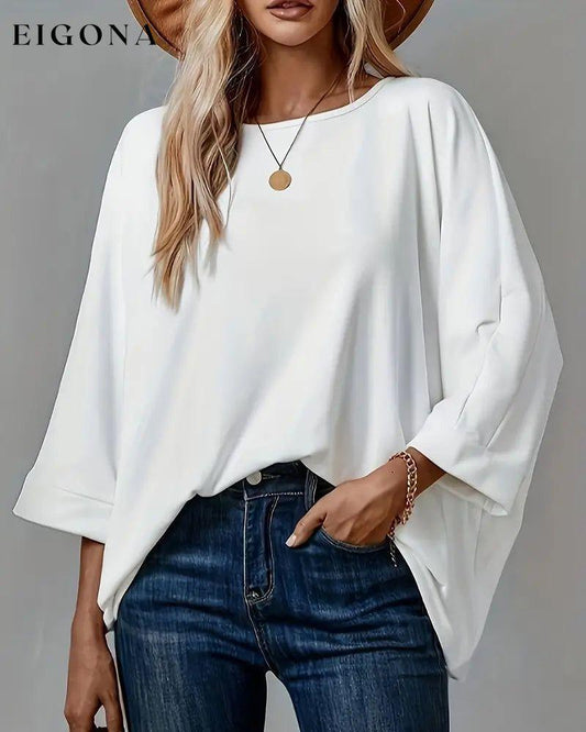 Solid color round neck nine-quarter sleeve loose top blouses & shirts cotton and linen spring summer