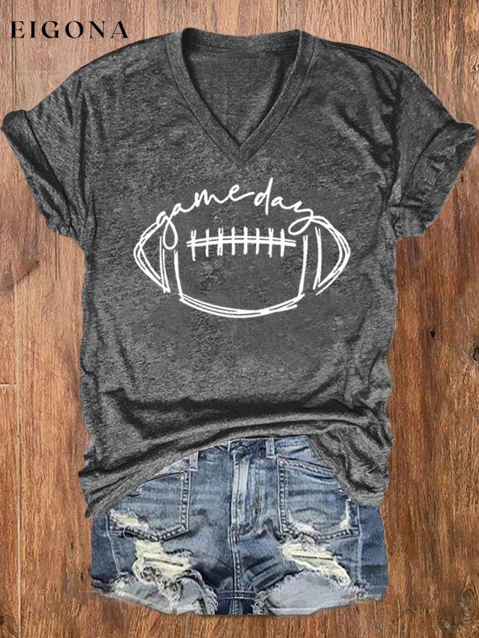 Women's Football Gameday Casual V-Neck Tee ball print