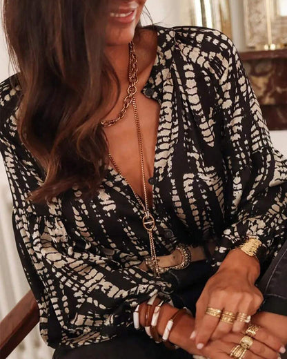 Vintage Fake Tie-Dye Print Blouse