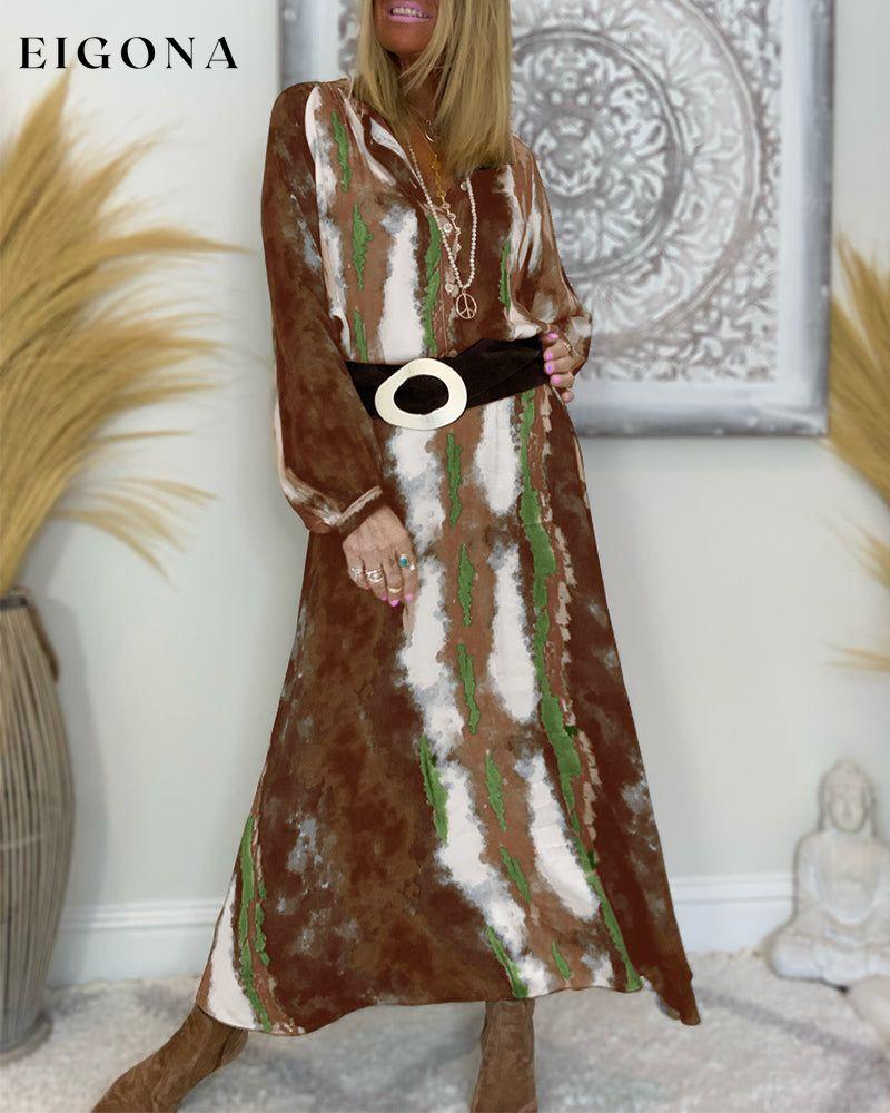 Loose printed long dress Khaki 2023 f/w 23BF casual dresses Clothes discount Dresses spring