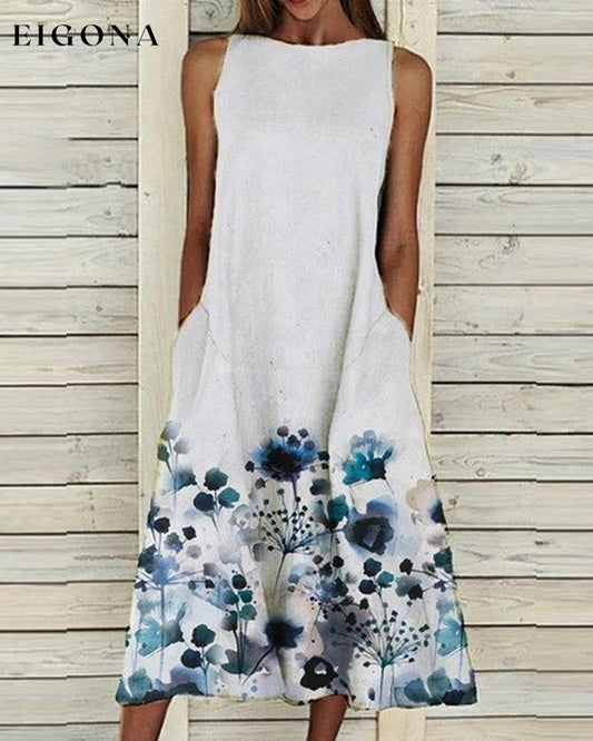 Sleeveless Dress with Floral Print Blue 23BF casual dresses Clothes Dresses Evening Dresses party dresses Spring Summer vacation dresses