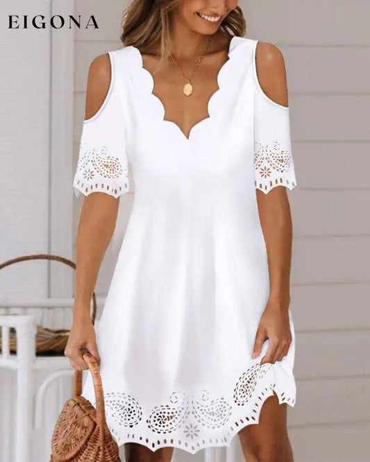 Hollow Out Cold Shoulder Dress White 23BF Casual Dresses Clothes Dresses Spring Summer