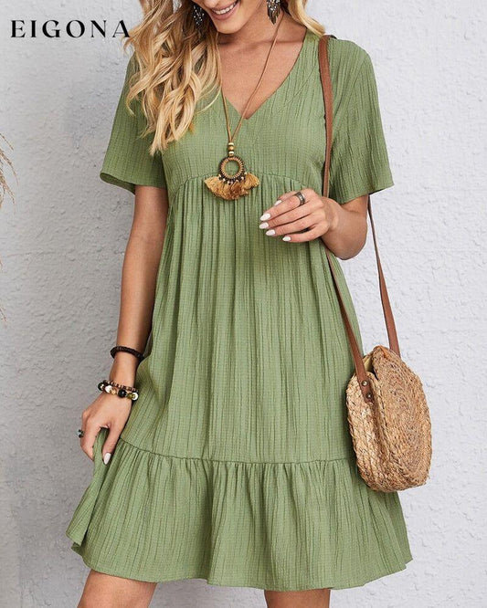 Solid Color Dress with Short Sleeves Green 23BF Casual Dresses Clothes Dresses SALE Summer