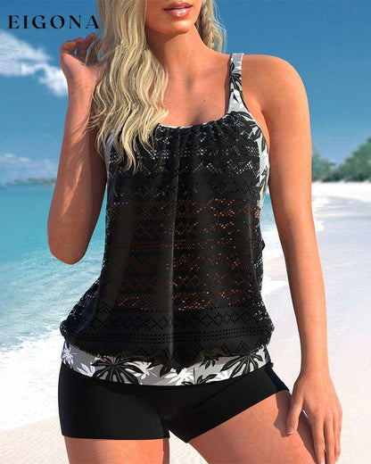 Strap cut-out print swimsuit set Black 23BF Clothes Summer Swimwear Tankinis