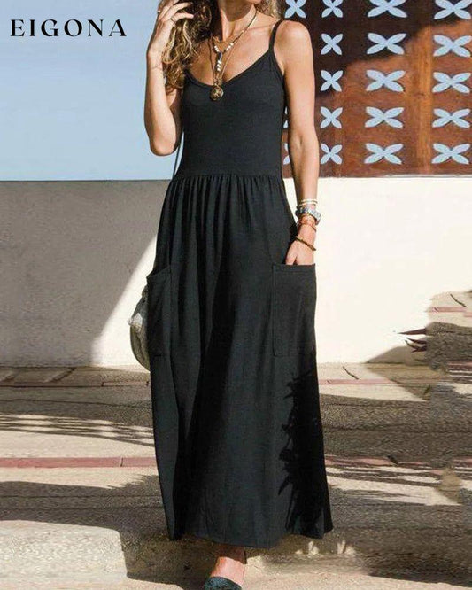 Pocket pleated slip dress Black 23BF Casual Dresses Clothes Dresses Summer