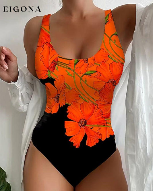 Floral print fashion one-piece swimsuit Orange 23BF Clothes One-Piece SALE Summer Swimwear