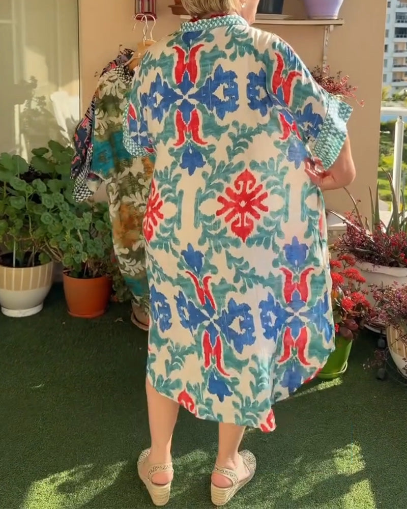 Bohemian Print Loose Fit Shirt Dress