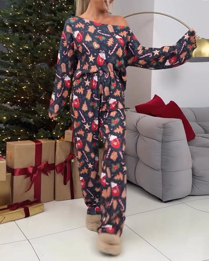 Casual christmas tree printed loungewear set 2024 f/w christmas two-piece sets