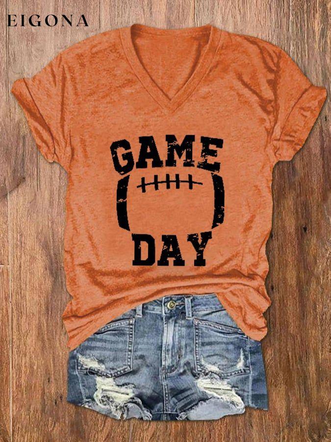 Women's Game Day Football Casual V-Neck Tee ball print