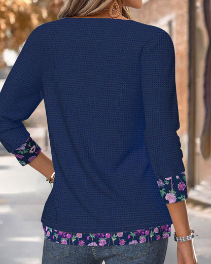 Printed Paneled Long-Sleeved Top
