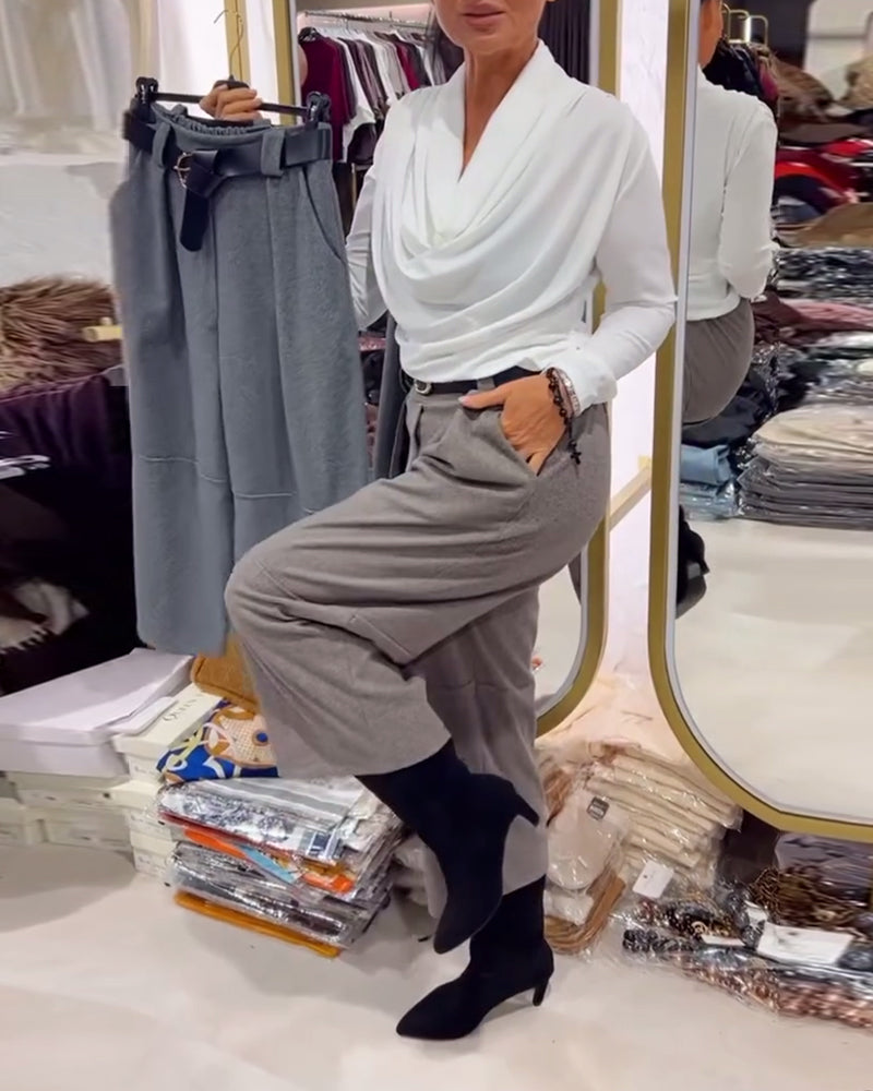 Cropped Wide-Leg Solid Color Pant