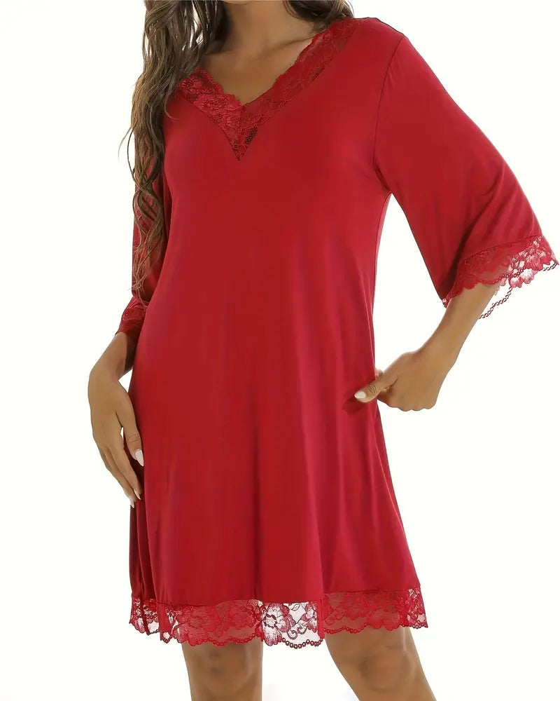 Lace Panel V-Neck Dress Underwear