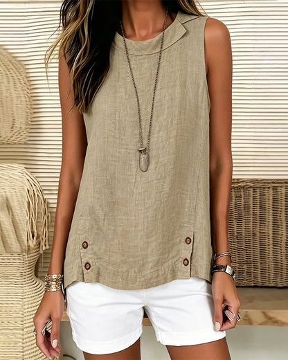 Sleeveless Turn-Down Collar Blouse