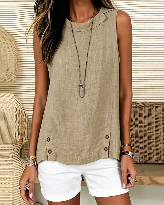 Sleeveless Turn-Down Collar Blouse blouses & shirts spring summer