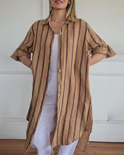Casual Spread Collar Button Front Striped Dress
