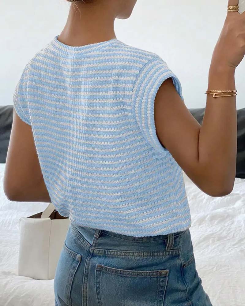 Stripe Crewneck Short Sleeve Casual Top