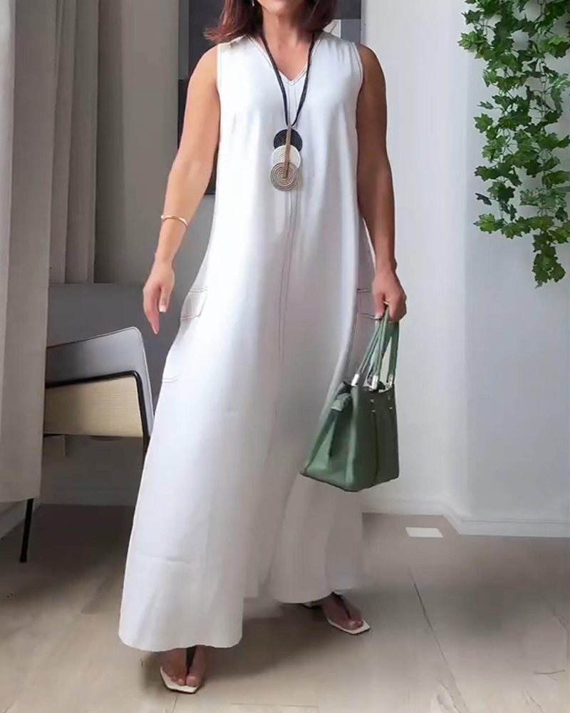 Sleeveless V-Neck Casual Dress