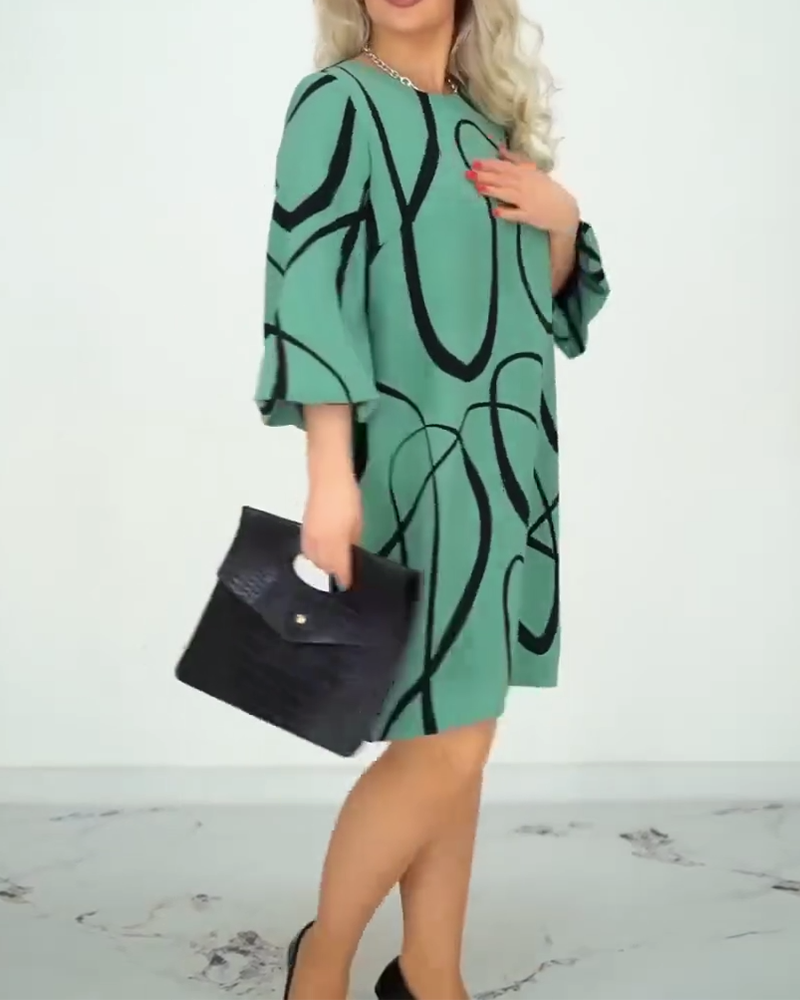 Printed Round Neck Fashionable Design Dress