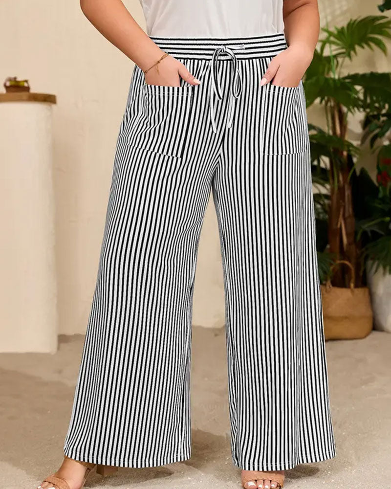 Striped Mid Waist Long Pants