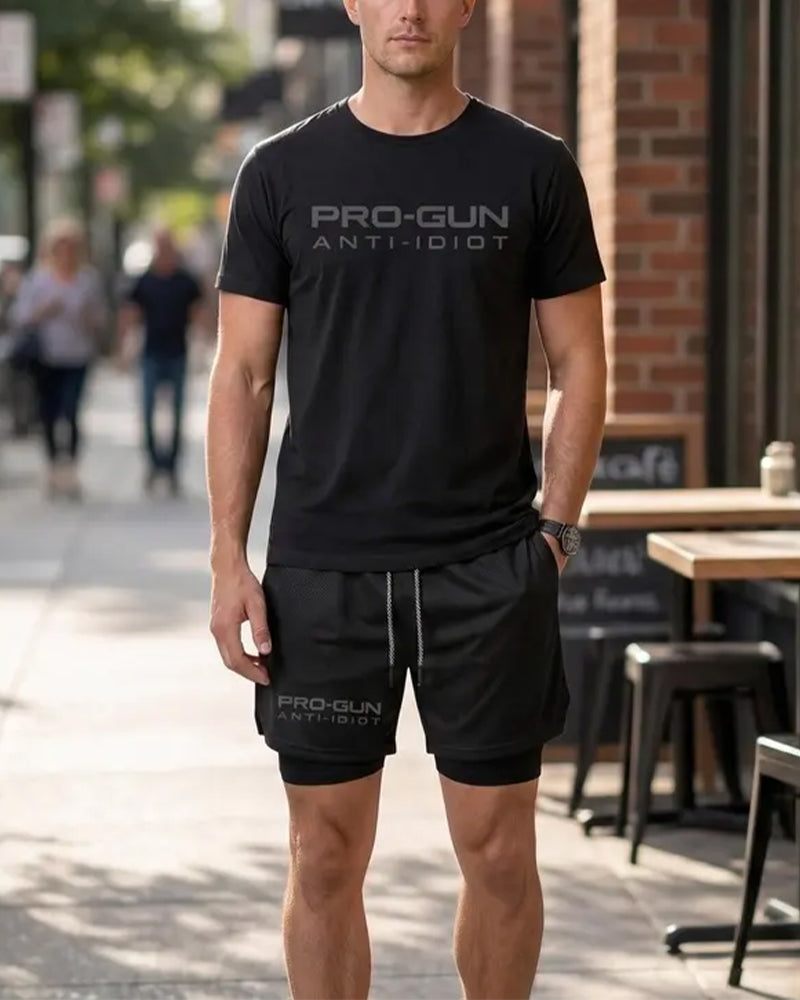 Men'S Letter Print Crew Neck Short Sleeve T-Shirt