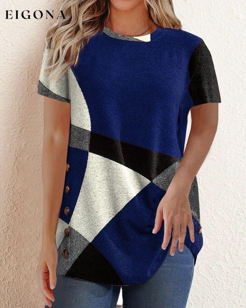 Contrast T-shirt with Geometric Print Blue 23BF clothes Short Sleeve Tops T-shirts Tops/Blouses