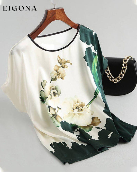 Printed ice silk short-sleeved t-shirt Green 23BF clothes Short Sleeve Tops T-shirts Tops/Blouses