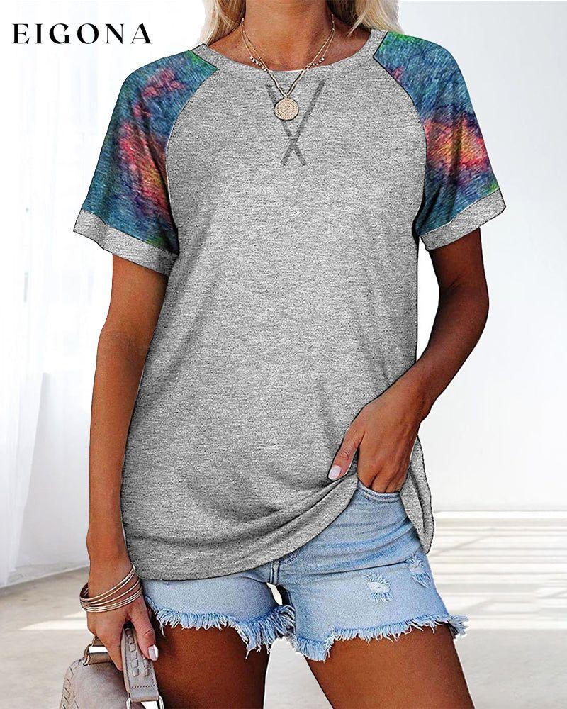 Camouflage print round neck short sleeve t-shirt Gray 23BF clothes Short Sleeve Tops Summer T-shirts Tops/Blouses