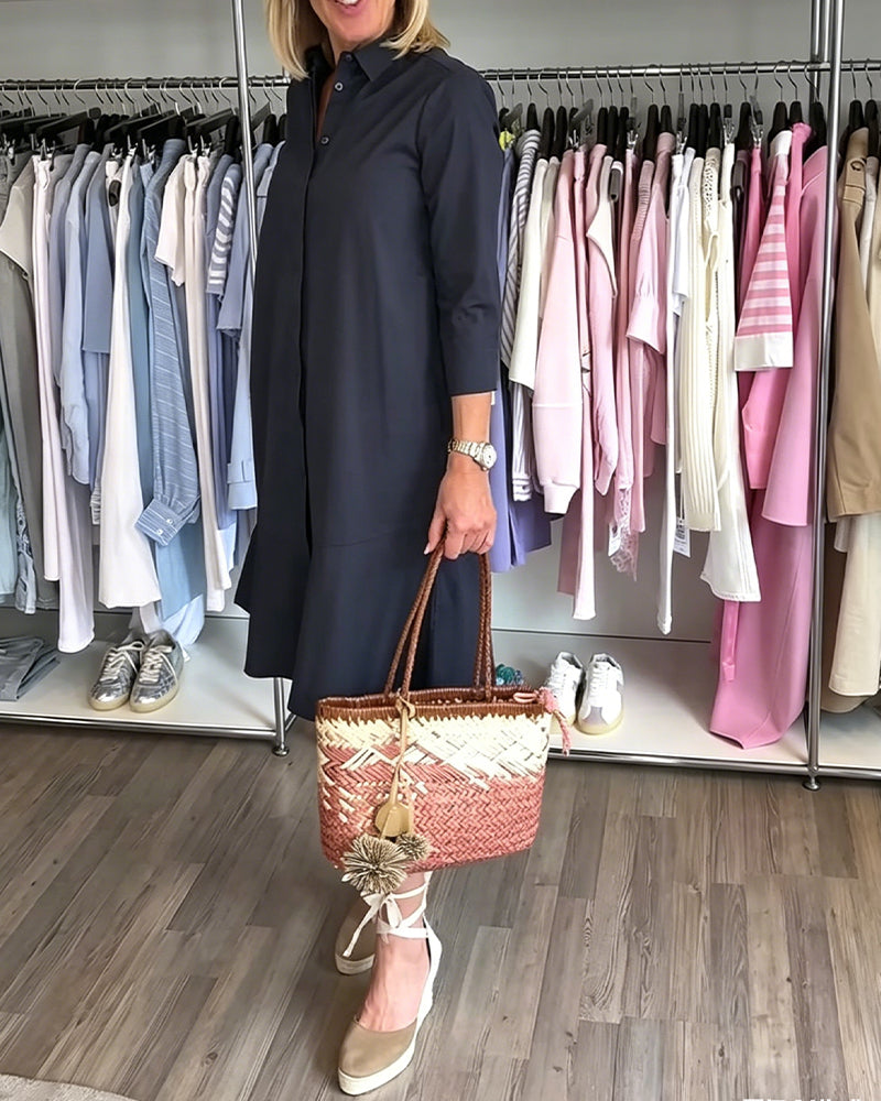 Shirt Collar Ruffle Dress