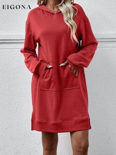 Slit Long Sleeve Hooded Dress with Pocket Changeable clothes Ship From Overseas