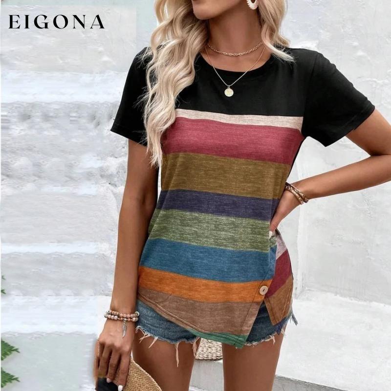 Irregular Colorful Stripe T-Shirt best Best Sellings clothes Plus Size Sale tops Topseller