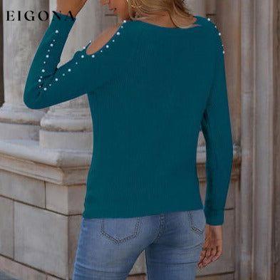 Pearl Patchwork Cold Shoulder Sweater clothes Romantichut Ship From Overseas