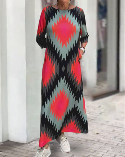 Contrast geometric print casual maxi dress 202466 casual dresses spring summer