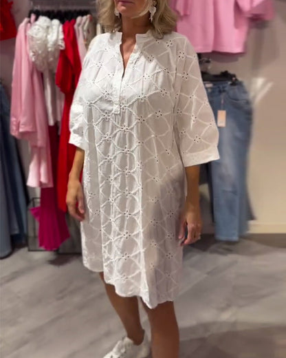 Long Sleeve Hollow Flower Loose Dress