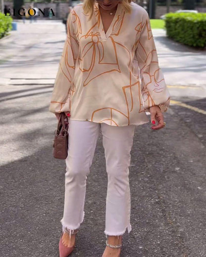 Casual printed V-neck long sleeve loose blouse blouses & shirts spring summer