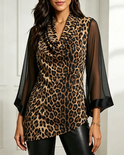 Mock-Neck Leopard Asymmetric Top