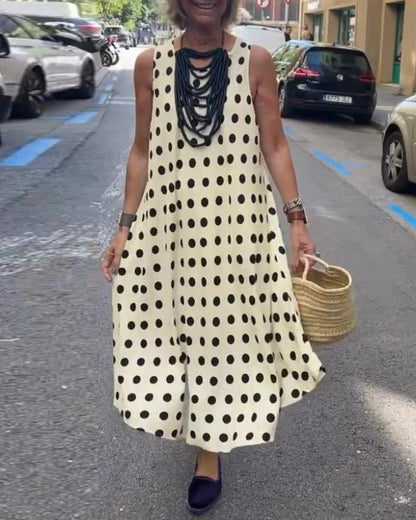 Casual polka dot print round neck sleeveless dress 202466 casual dresses summer