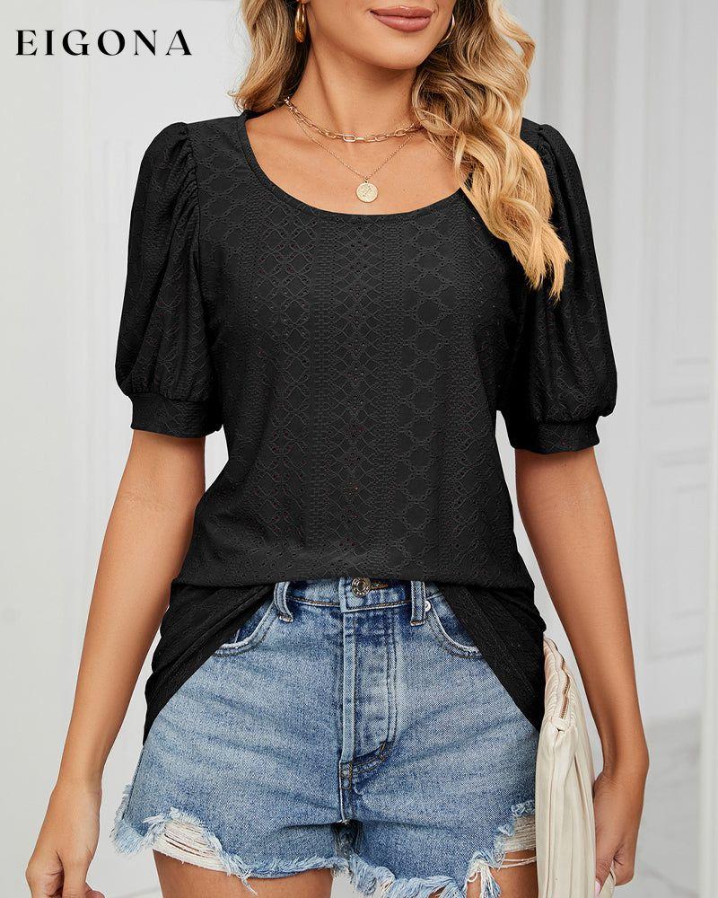 Solid Color T-shirt with Short Sleeves Black 23BF clothes Short Sleeve Tops T-shirts Tops/Blouses
