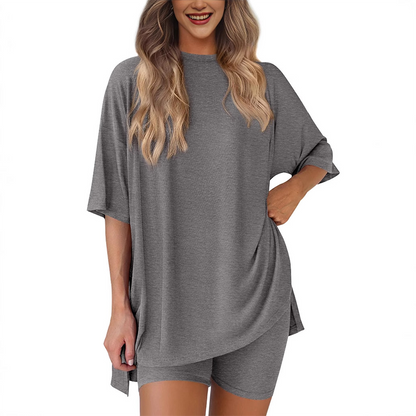 Relaxed Fit Solid Color Casual Set