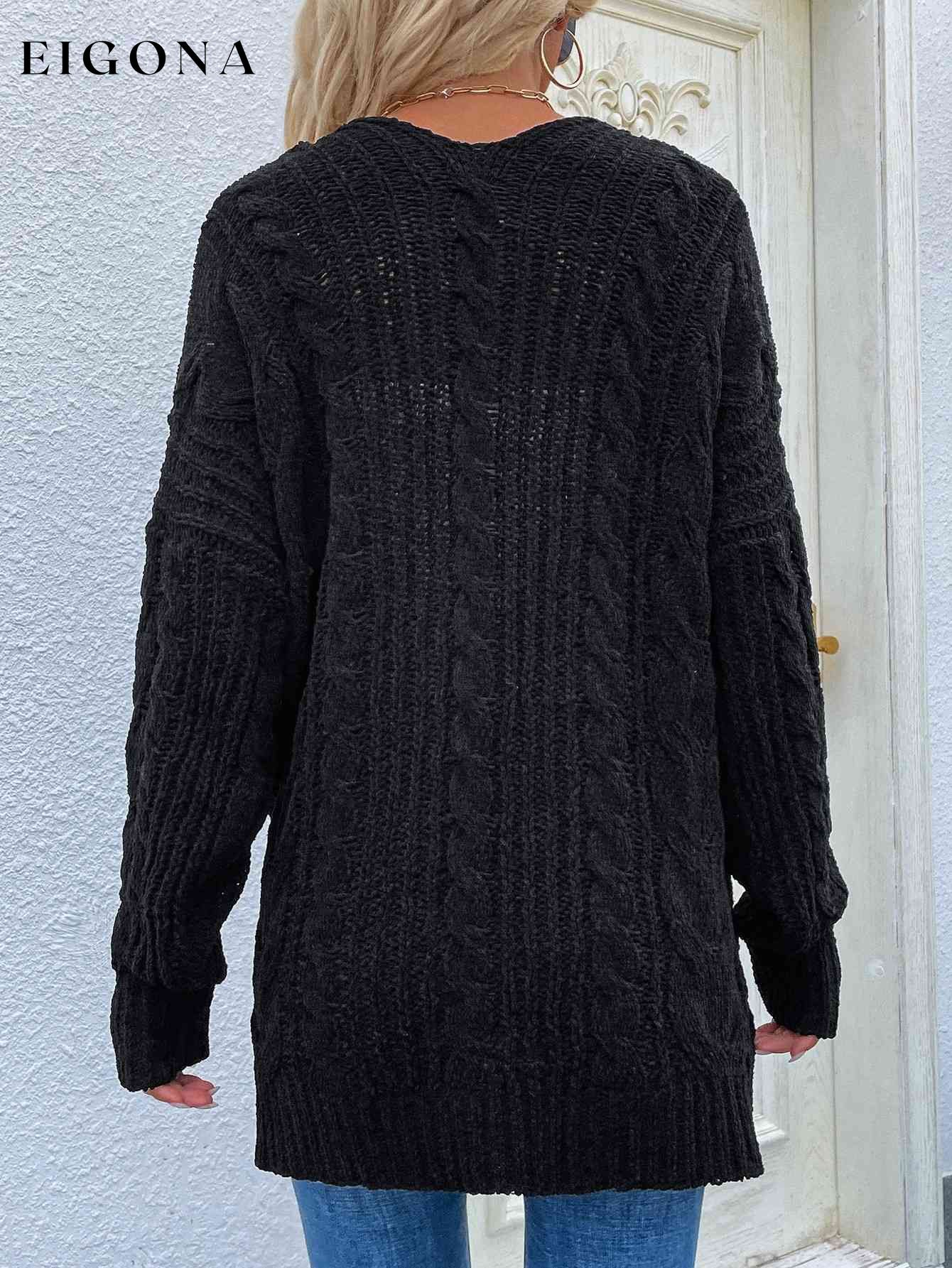 Woven Right Cable-Knit Open Front Cardigan with Front Pockets cardigan cardigans clothes Ship From Overseas Woven Right