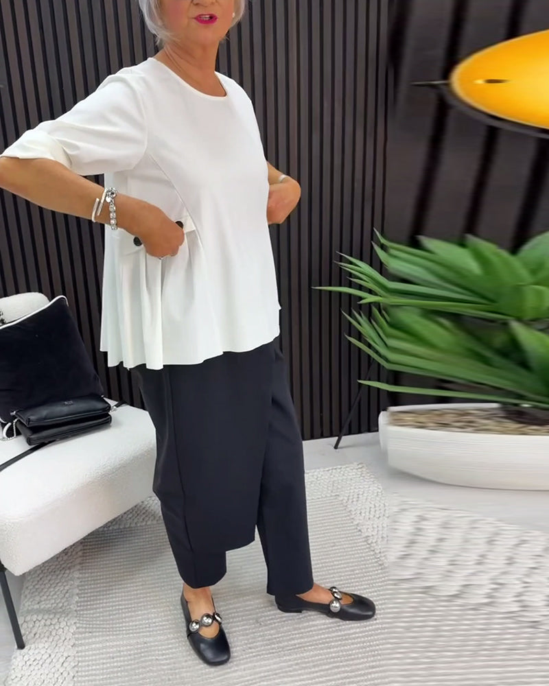 Ruched Pocket Accent Long Sleeve Blouse