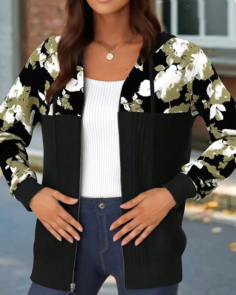 Hooded Ribbed Long-Sleeved Coat