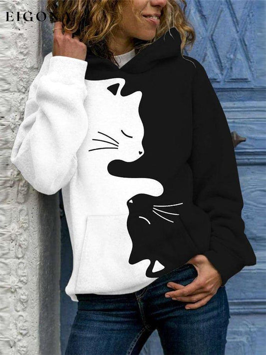 Yin Yang Cat Print Hoodie clearance sale