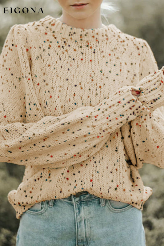 Light French Beige Colorful Dots Cable Knit Crew Neck Long Sleeve Sweater Light French Beige 50%Polyester+30%Polyamide+20%Acrylic All In Stock clothes EDM Monthly Recomend Hot picks Occasion Daily Season Winter Style Southern Belle sweaters