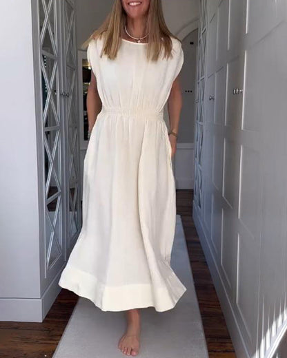Elegant Solid Color Waisted Dress
