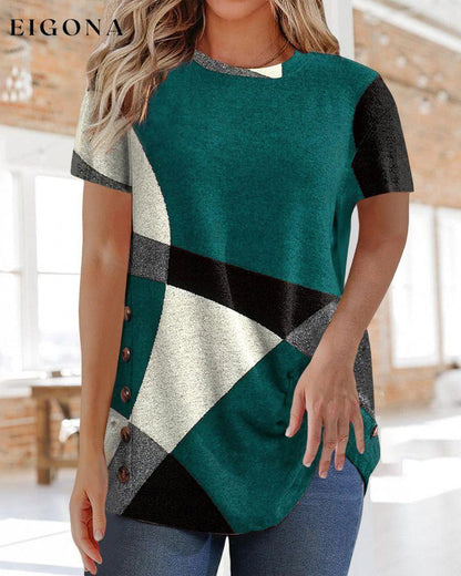 Contrast T-shirt with Geometric Print 23BF clothes Short Sleeve Tops T-shirts Tops/Blouses